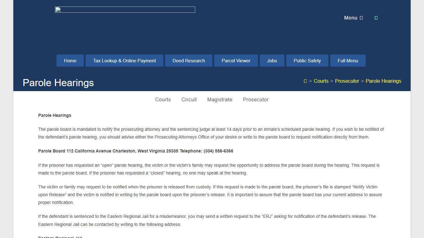 Parole Hearings – Morgan County West Virginia